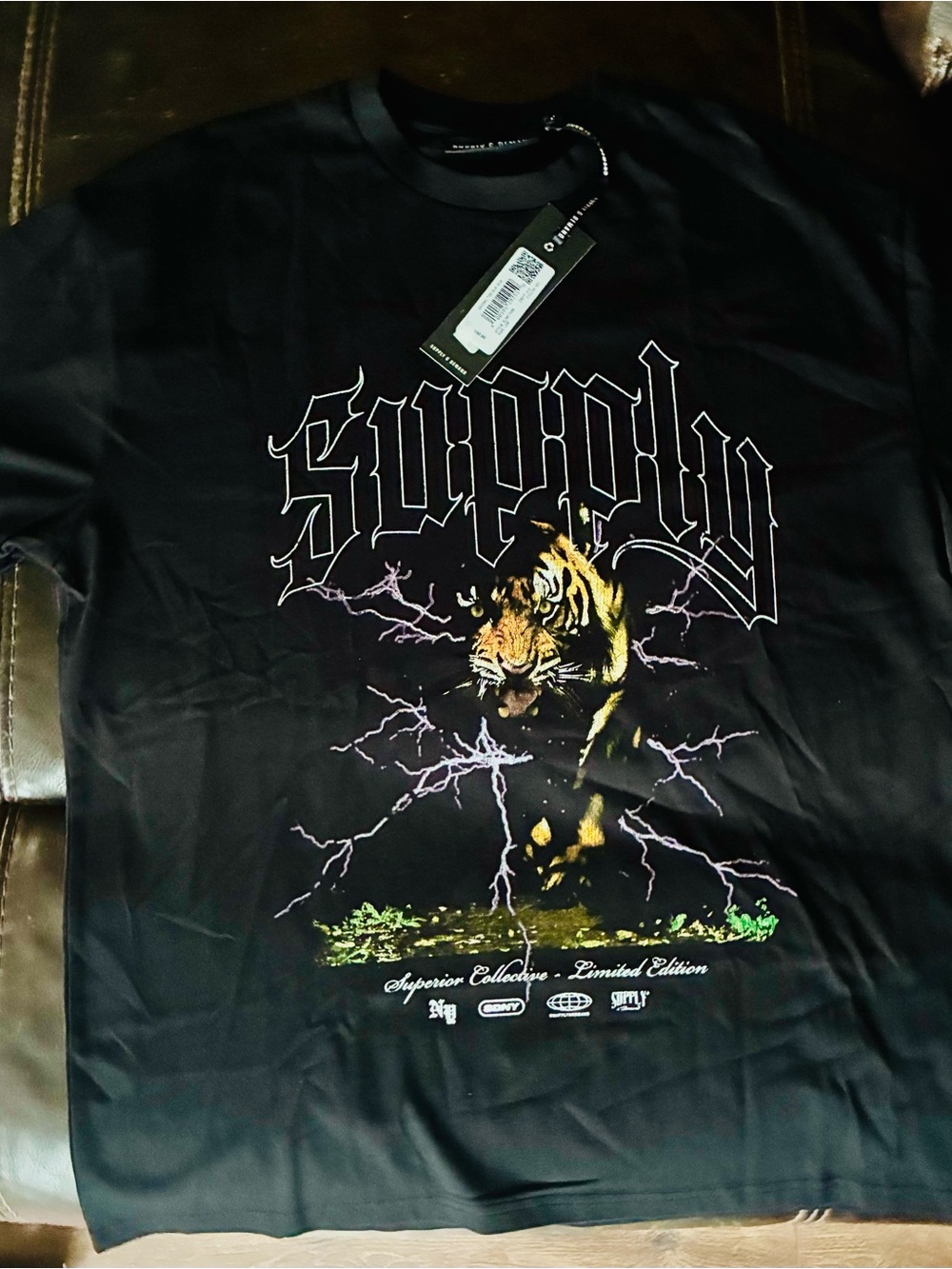 Supply Black Short-Sleeve Graphic Tee with Tiger Design